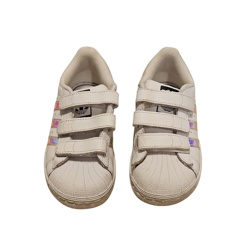 Adidas Shell Toe White Sneakers w/Silver Accents - Picture 2 of 7